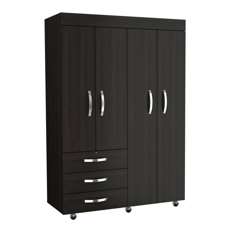 46.9" Modern Mobile Armoire with Hanging Rod, Three Drawers and Two Shelves