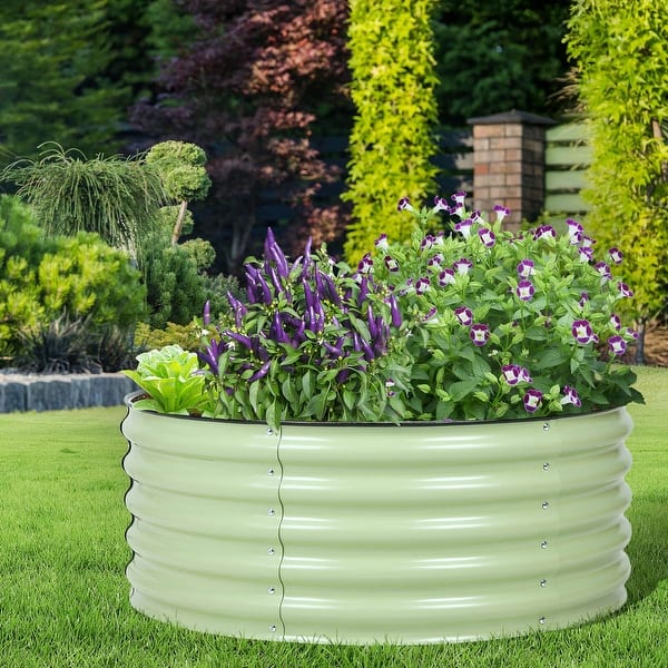 slide 2 of 16, Aoodor 17'' Tall Aluzinc Metal Raised Garden Bed 42'' Round - Outdoor Open-Ended Base Garden Planter Box - N/A Green