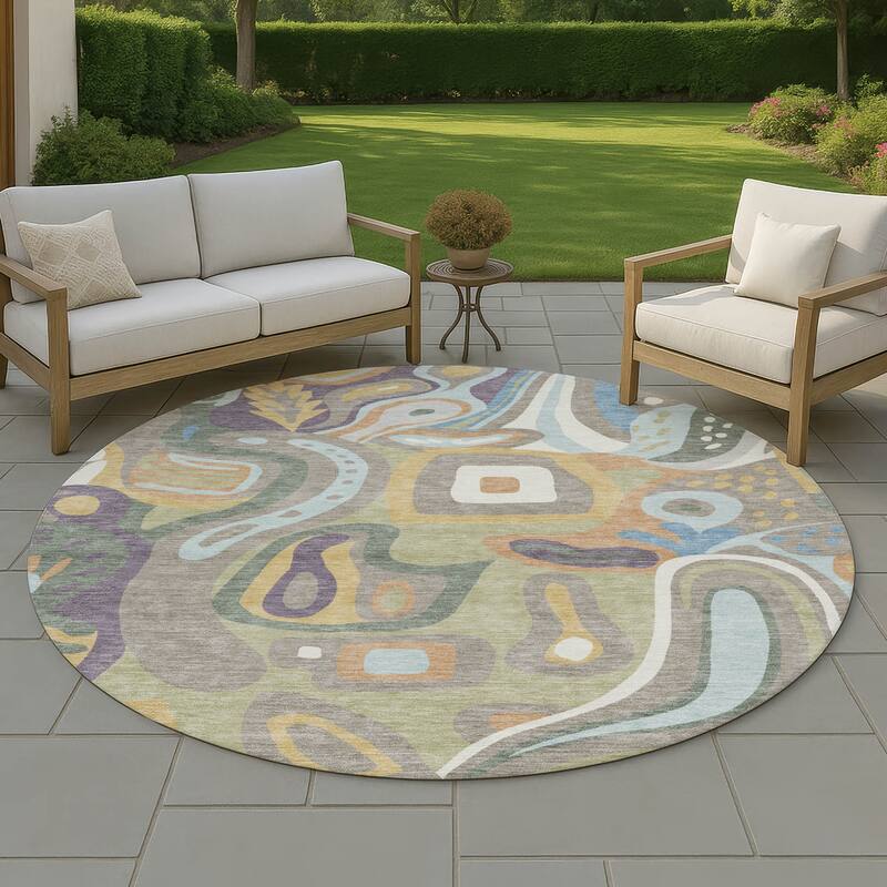 Machine Washable Indoor/ Outdoor Modern Picasy Chantille Rug - Green - 8' x 8'