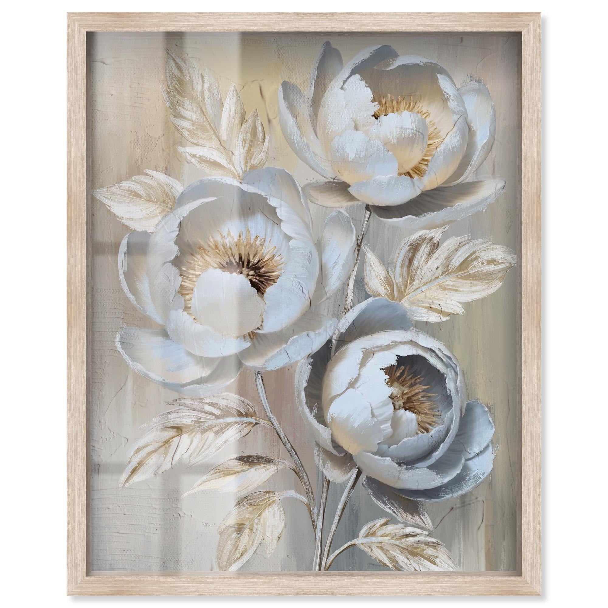 White Flowers Gold Floral Art Shadowbox Print by Art Remedy