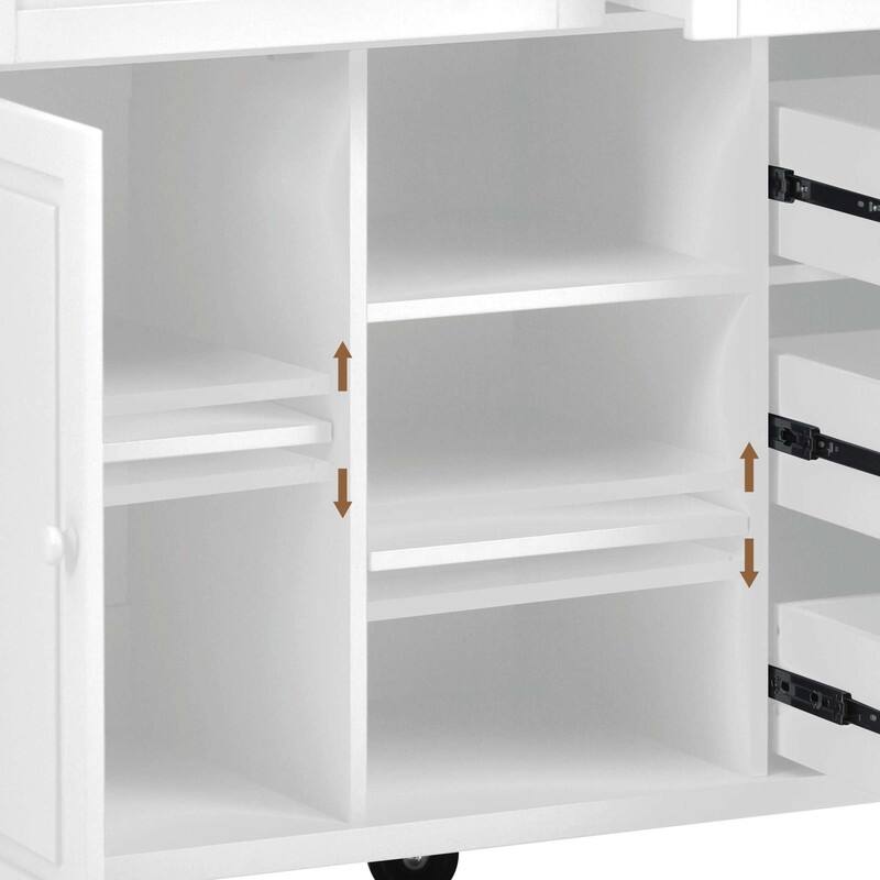 53-Inch Width kitchen Island cart with storage and 5 draws