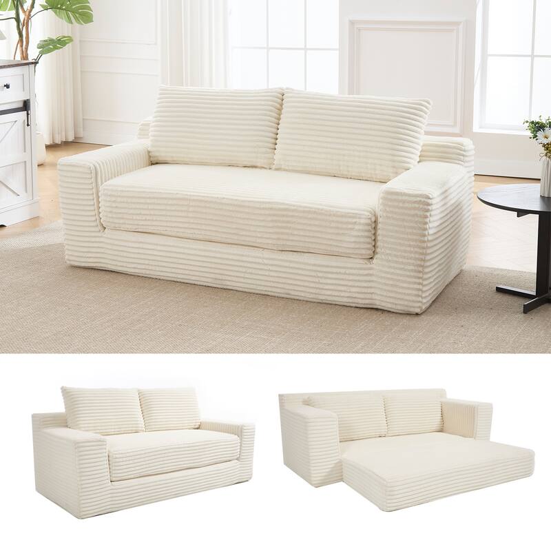 2-in-1 Loveseat Sofa Bed, Memory Foam Corduroy, No Assembly, Compact