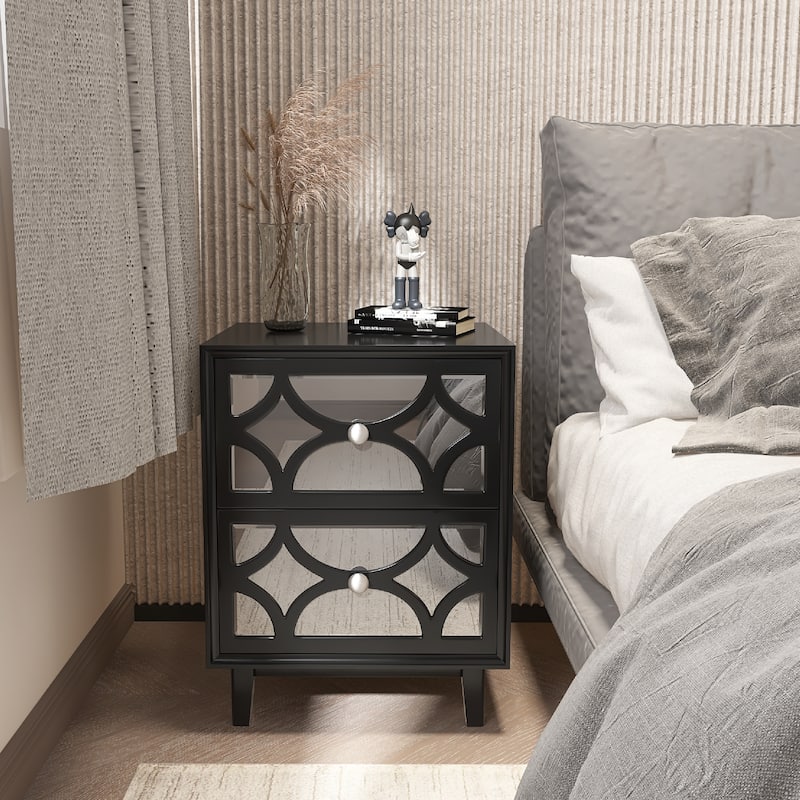 COZAYH 2-Pieces Contemporary Mirror Front 2-Drawer Nightstand
