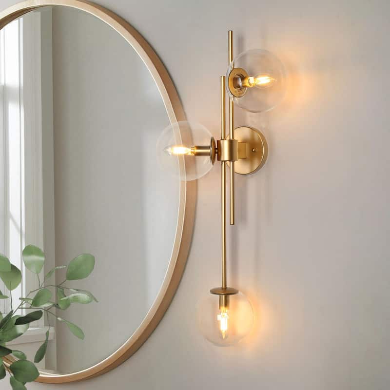 Modern Gold 3-Light Bathroom Vanity Lights Globe Glass Wall Sconces