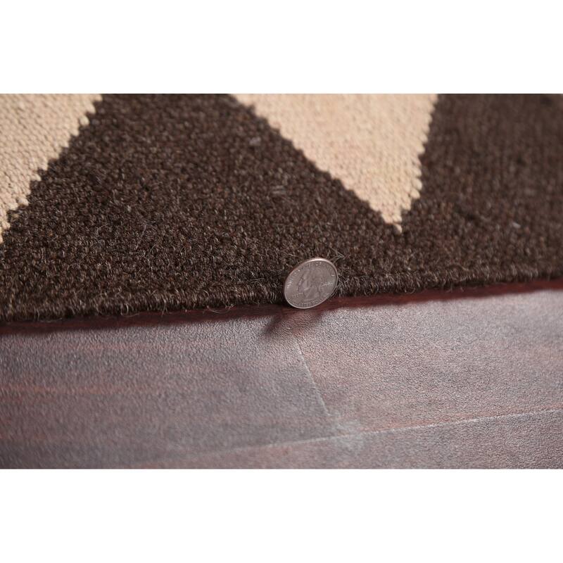 Chevron Style Kilim Natural Dye Wool Area Rug Flat-weave Foyer Carpet - 5'2" x 6'11"