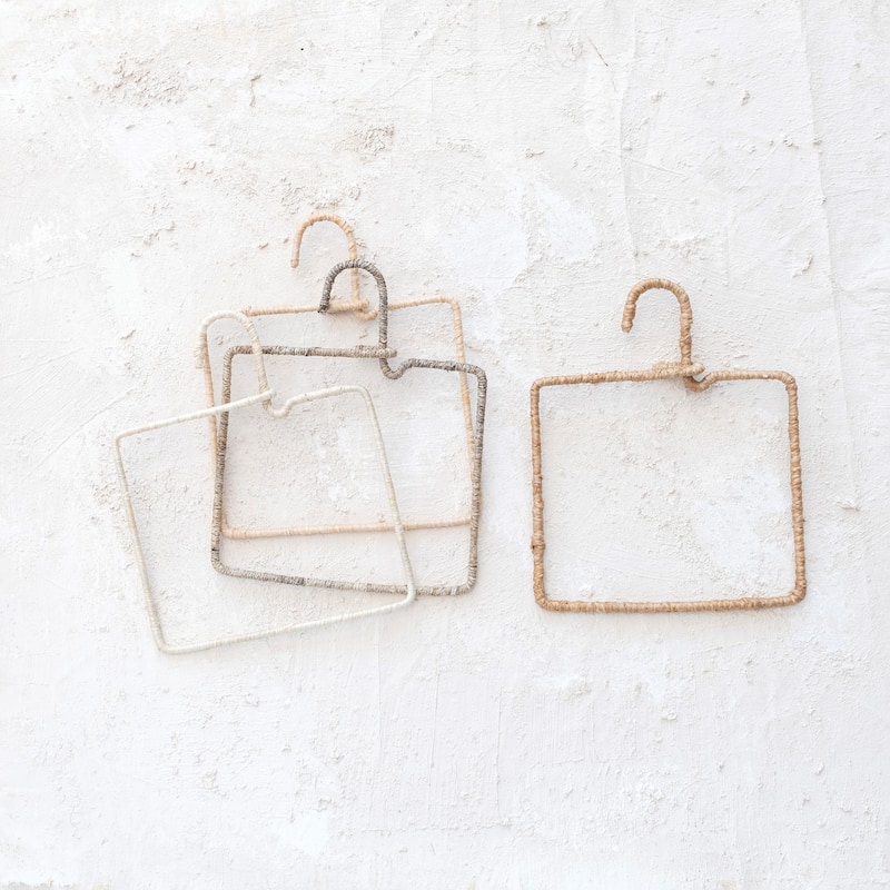 Aluminum and Natural Fiber Wrapped Hanger, Set of 4 - 7.0"L x 1.0"W x 8.5"H - Natural - 7.0"L x 1.0"W x 8.5"H