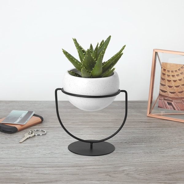 Umbra 1009251 Nesta 6 3/4" Wide Ceramic Free Standing Planter with Metal Frame by Sung Wook Park - White