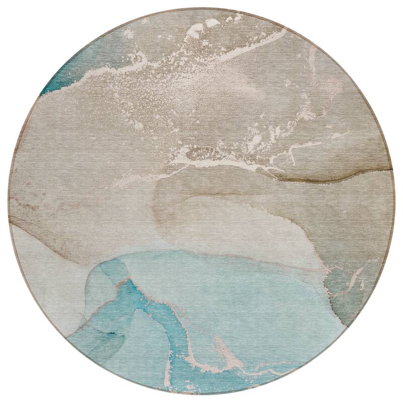Machine Washable Indoor/ Outdoor Abstract Marble Chantille Rug