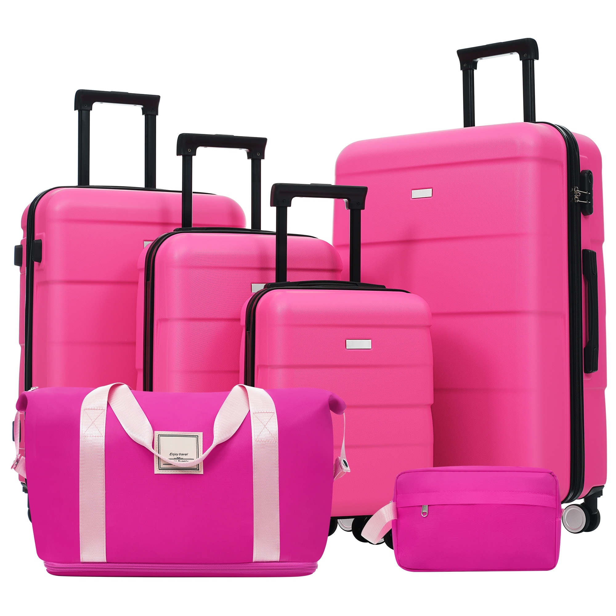 6pc Hardshell Luggage Set w/2 Bags, Carry-On w/Password Lock, Double Spinner Wheels, Lightweight 16"+20"+24"+28"
