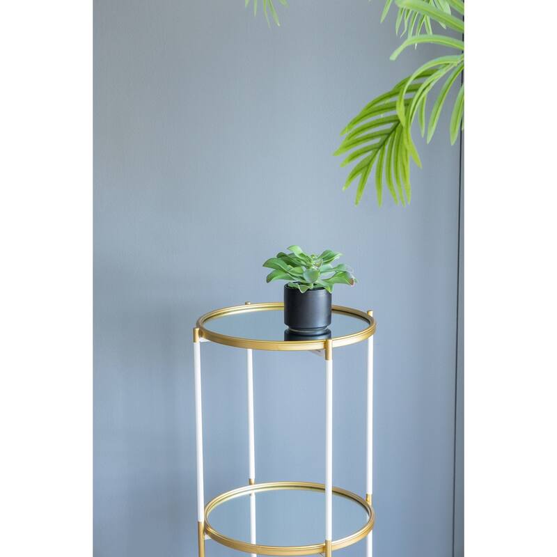3 Tier Glass Shelf with Metal Frame White and Gold Modern Display Stand