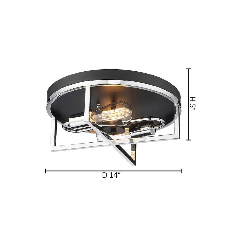 2-Light Black And Chrome Cage Flush Mount