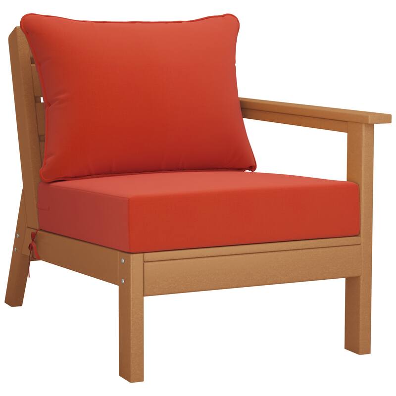 Birchwood All Weather HDPE Outdoor Patio Deep Seating Teak Right Arm Facing Chair With Cushions (1-Piece)