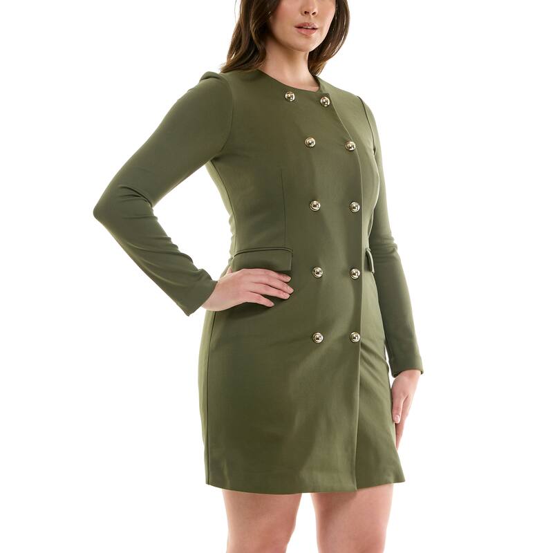 Nanette Lepore Military-Inspired Double-Breasted Dress - Olive - 12