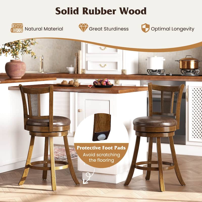 Costway Set of 2/4 Bar Stools 25"/30" Swivel Bar Chairs with PE Rattan - See Details
