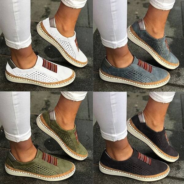 Summer Womens Casual Hollow-Out Breathable Round Toe Slip On Flat Sneakers Shoes