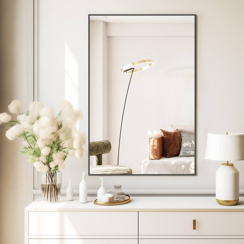 Black Modern Aluminum Square Mirror for Living Room