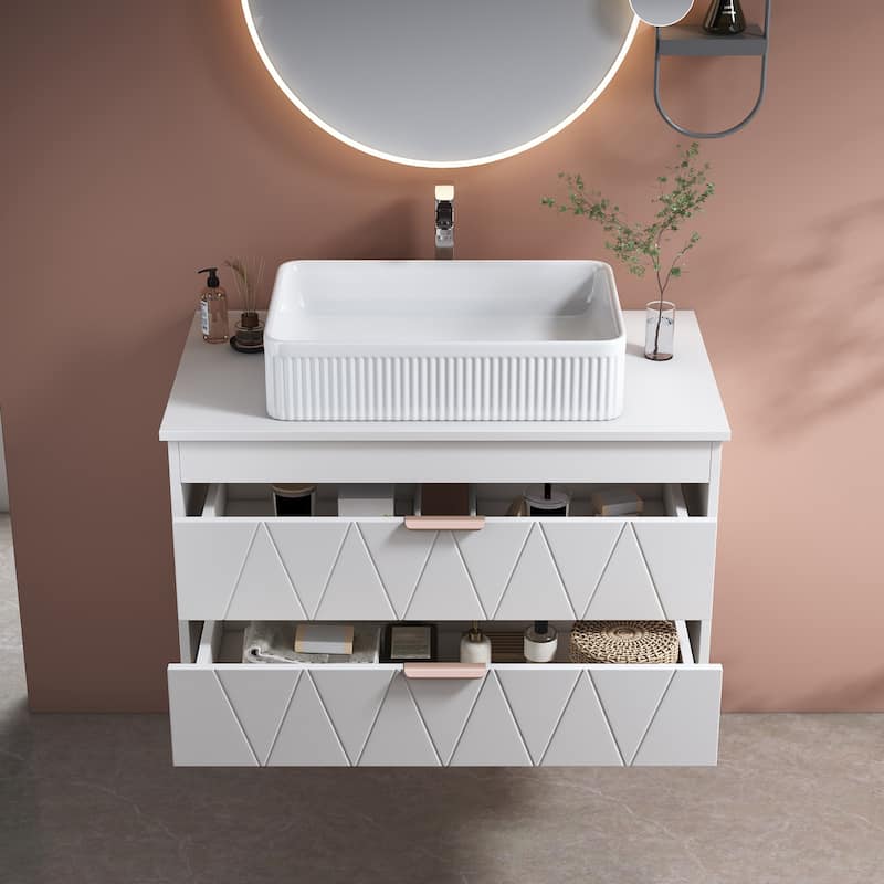 31.5" Modern Single Bathroom Vanity with Ceramic Vessel Sink and Wide Storage Cabinet