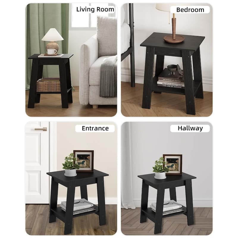 , Rustic Side Table with Storage Shelf, Small Center Table