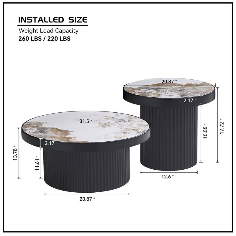 Set of 2 MDF Round Coffee Table for Living Room ,Apartment, Leisure Area