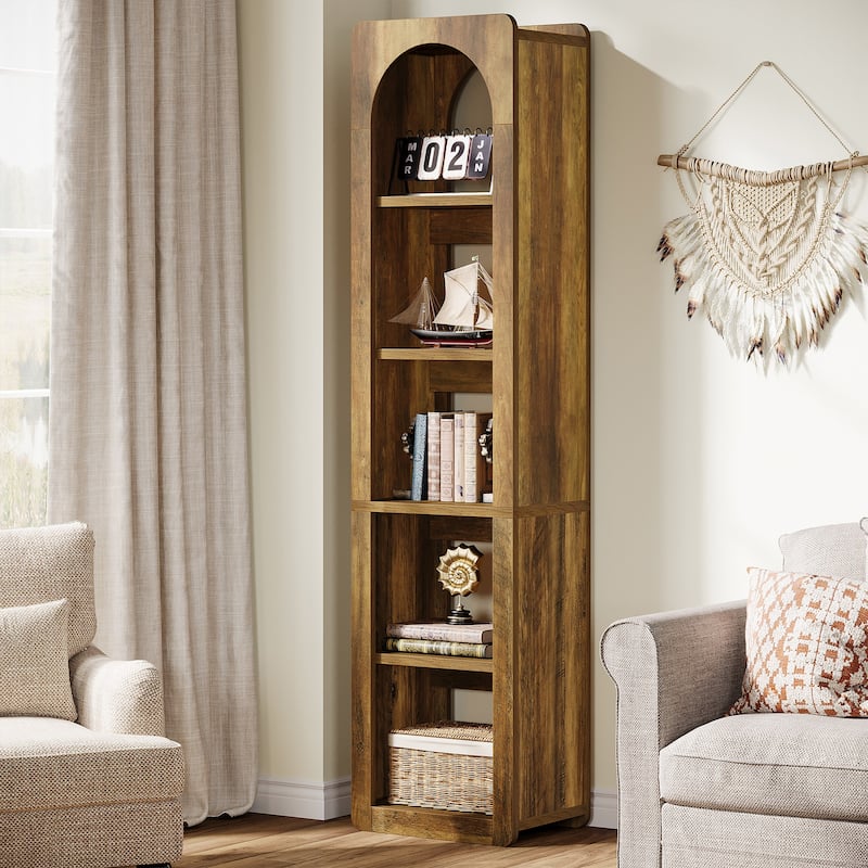 5-Tier Slim Corner Vertical Bookcase with Open Storage Shelves