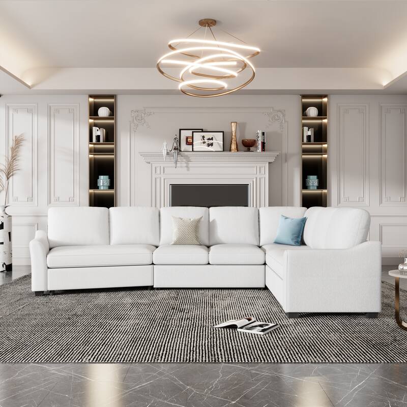 129.5" Sectional Sleeper Sofa with Pull-Out Bed Modern L-Shape Couch Bed