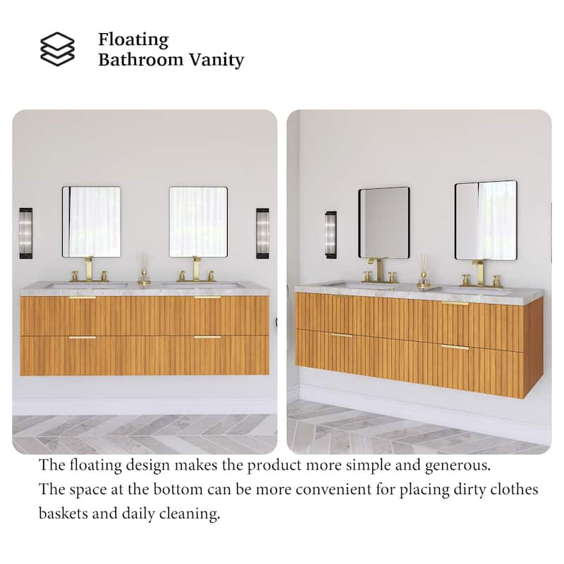 60" Wall-Mounted Bathroom Vanity with Ceramic Sink - 59.84'' x 19.69'' x 20.47''