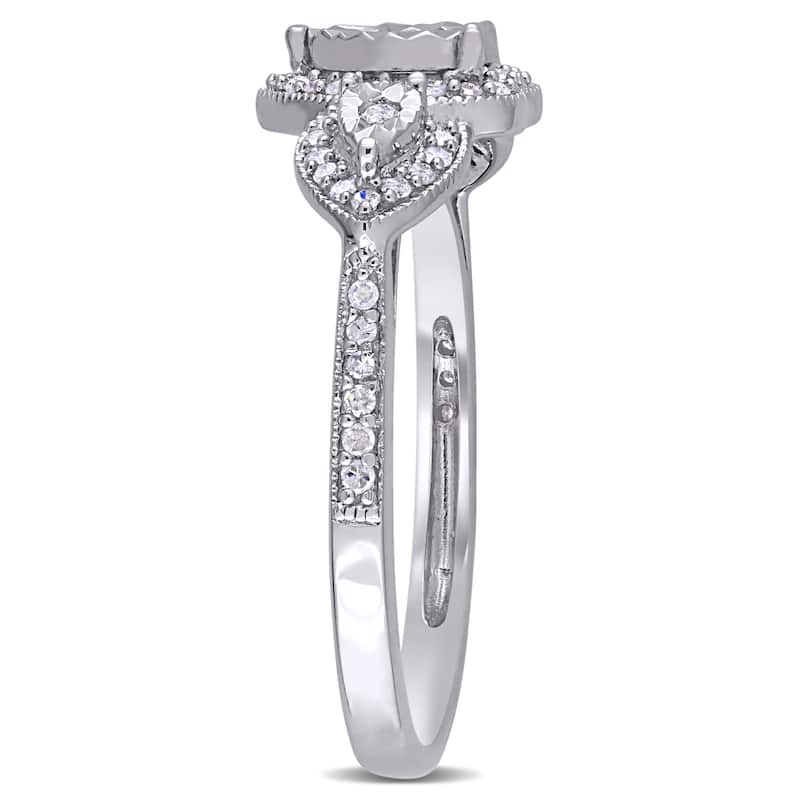 Miadora Sterling Silver 1/3ct TDW Diamond Triple Heart Halo Engagement Ring