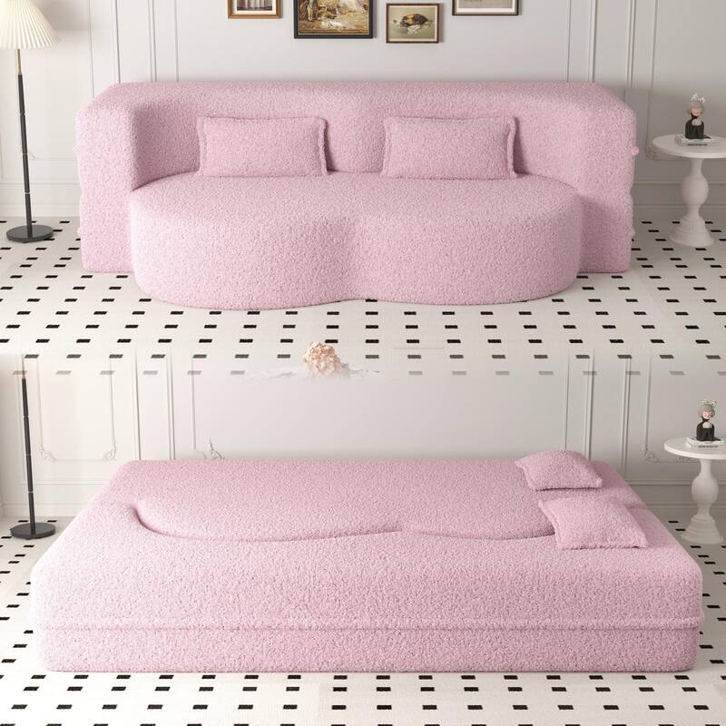 Modern Convertible Floor Sofa,15" Size,Teddy,2 Pillows,No Assembly