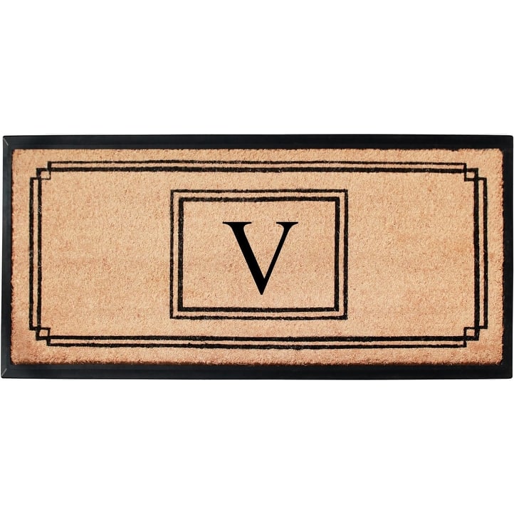 A1HC Natural Coir and Rubber Monogrammed Front Porch Entry Doormat 24"X48" Black/Beige - V