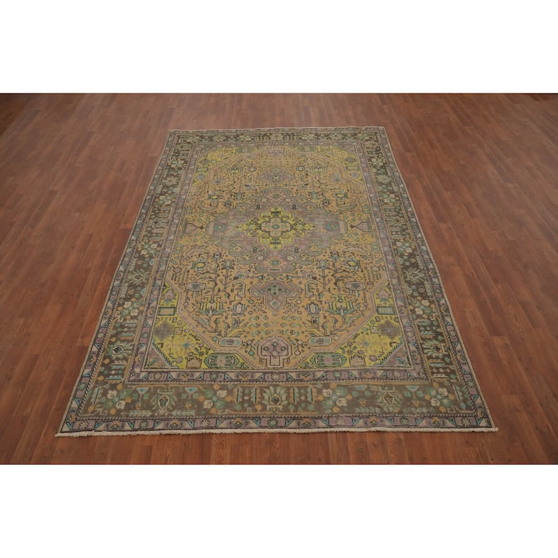 Hand Knotted Oriental 100% Wool Carpet Traditional Floral Oranges & Rust Tabriz Area Rug - 9' 9'' X 6' 5''