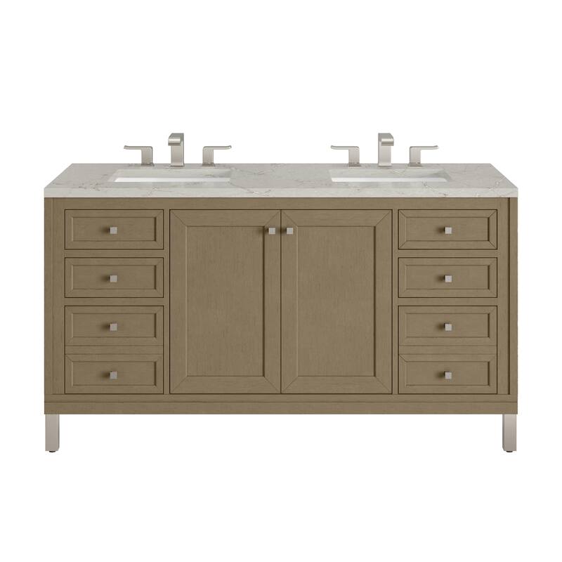 Chicago 60" Double Vanity, Walnut Whisper - Victorian Silver