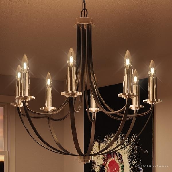 Luxury Mid-Century Modern Chandelier, 30"H x 30"W, with Colonial Style, Silver Trimmed Design, Black Silk Finish (60 to 100 Watts - Steel - N/A - 7 - Chandeliers For Bedrooms by Overstock.com