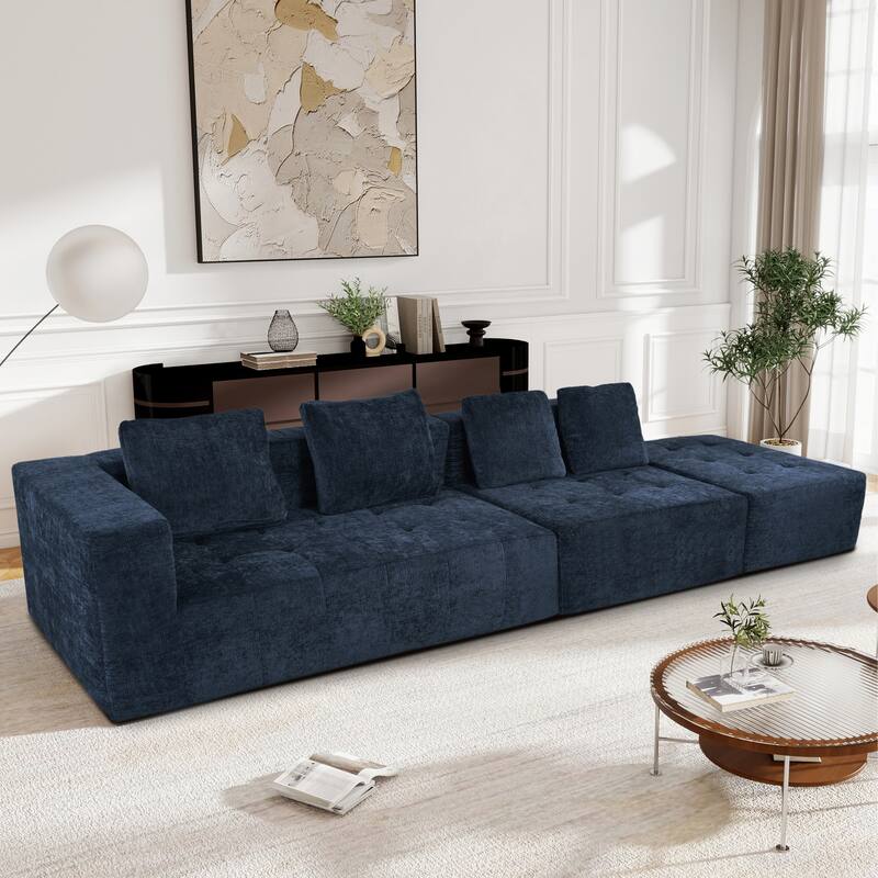Sectional Couch for Living Room, 4 Seat L Shape Couch Tufted Couch Removable Modular Sofa with Movable Ottoman & 4 Cushions