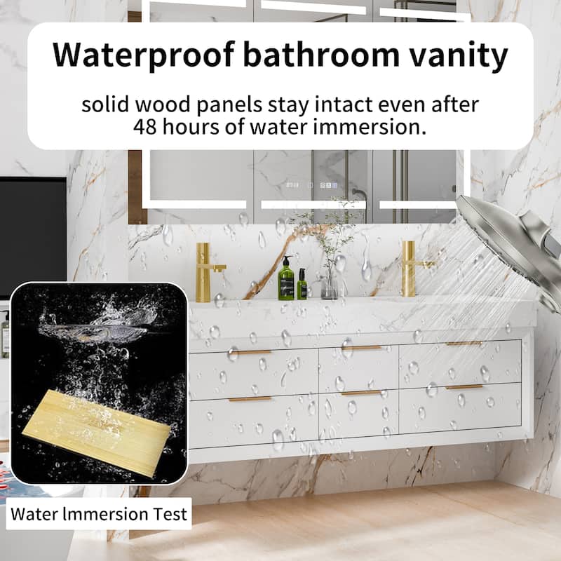 60" Wall-Mount Double Vanity with LED Light. - 60 inch