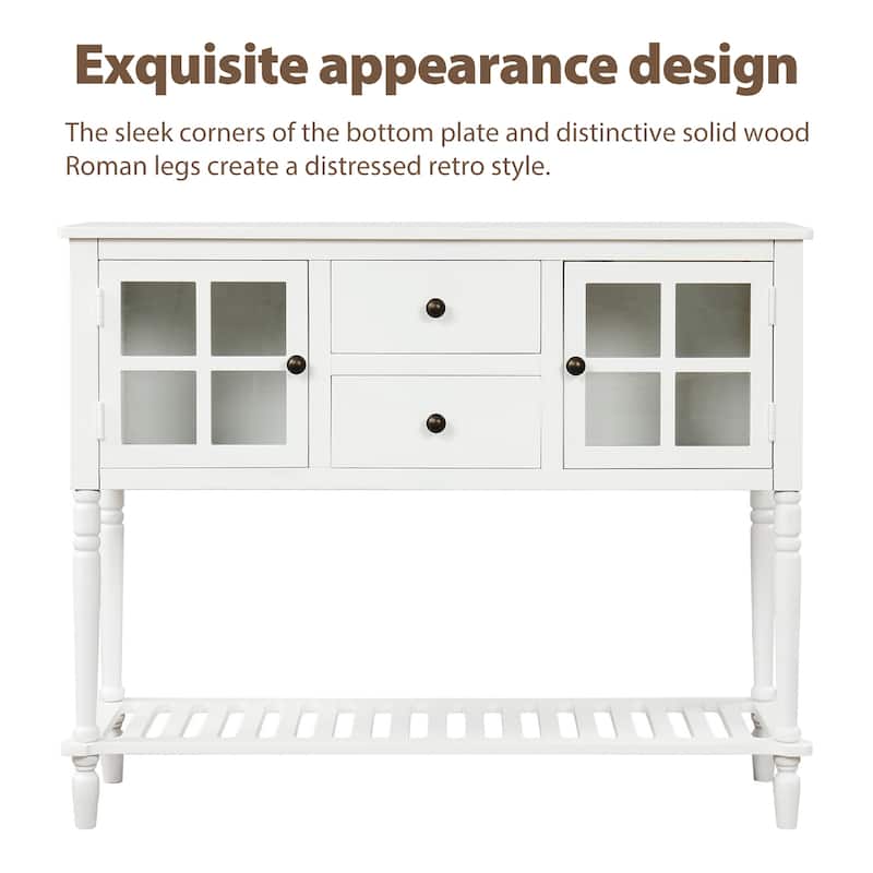 Sideboard Console Table with Bottom Shelf, Farmhouse Wood/Glass Buffet Storage Cabinet Living Room (Antique Grey)
