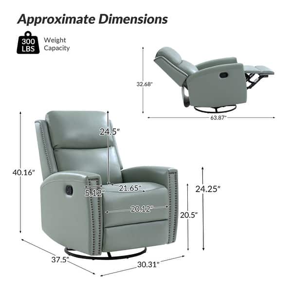 dimension image slide 4 of 12, Fiacro 30.31" Genuine Leather Wingback Swivel Rocker Recliner with Nailhead Trim