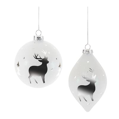 Glittered Glass Deer Ornament (Set of 6) - N/A
