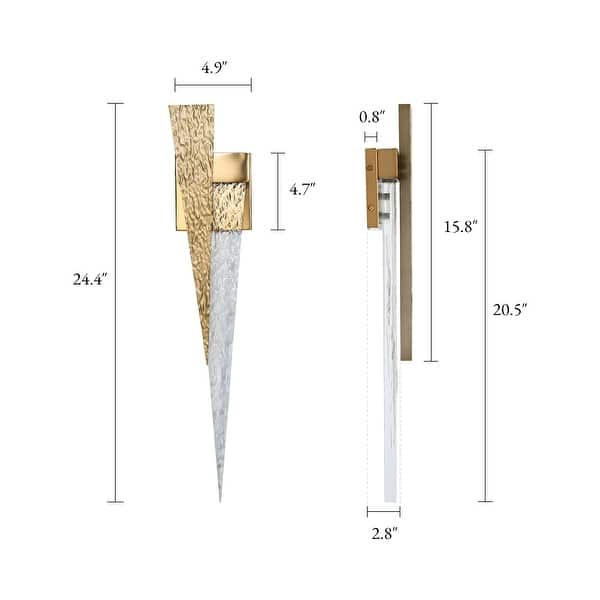 dimension image slide 1 of 2, Modern Gold 1-Light LED Wall Sconce Contemporary Bathroom Vanity Light - W4.9"xD2.8"xH24.4"