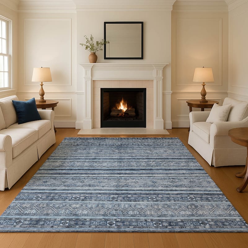 Premium Washable Super Soft Global Stripes Mayfield Rug - Blue - 3' x 5'