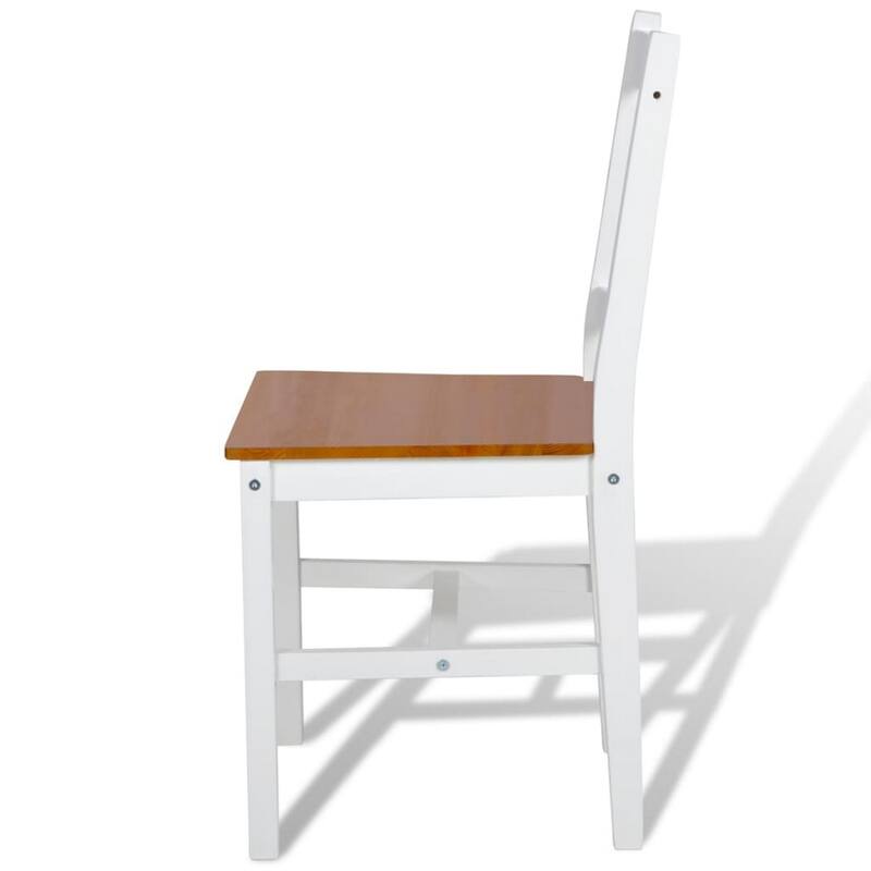 Dining Side Chair Set of 2, X Back Design, White, Brown Pine Wood