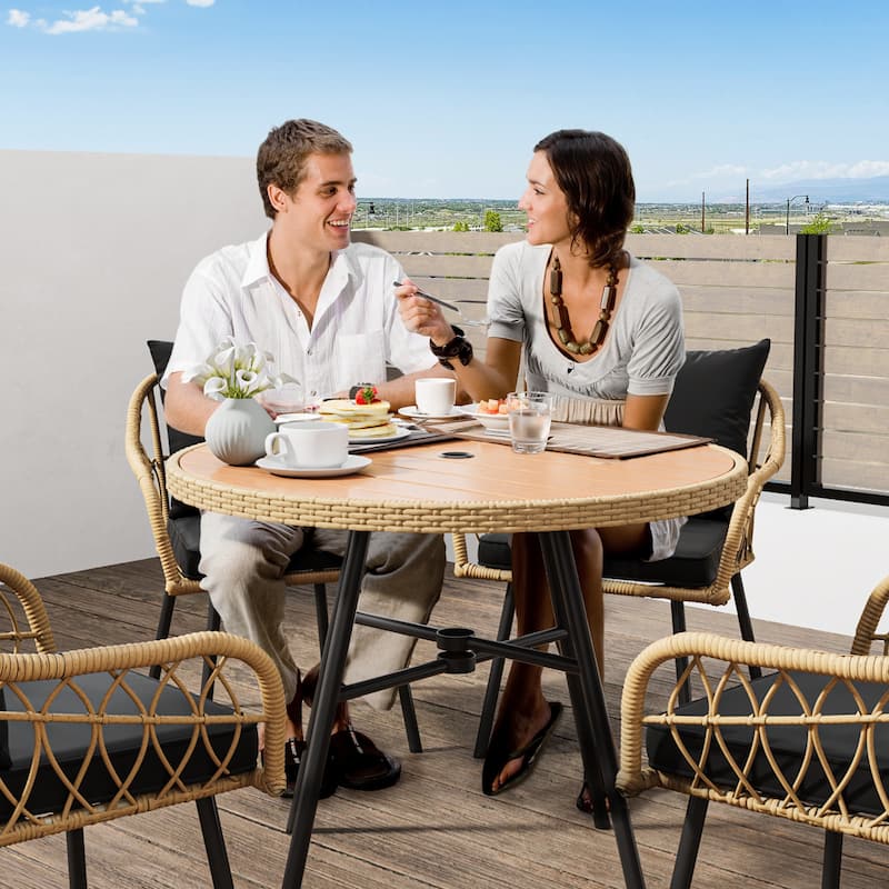 Moasis 4-Person Patio Bistro Set Wicker Dinner Table Set