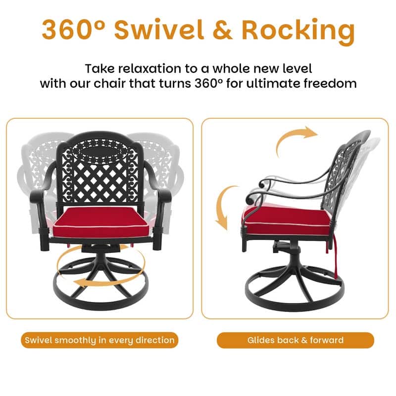 3-Piece Aluminum Round Outdoor Patio Dining Set, 2 Cushioned Swivel Chairs, Table, All-Weather Frames