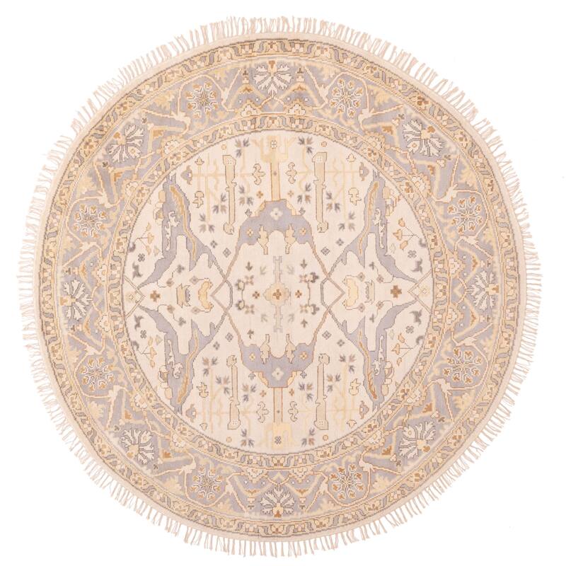 ECARPETGALLERY Hand-knotted Royal Oushak Ivory Wool Rug - 8'0 x 7'9