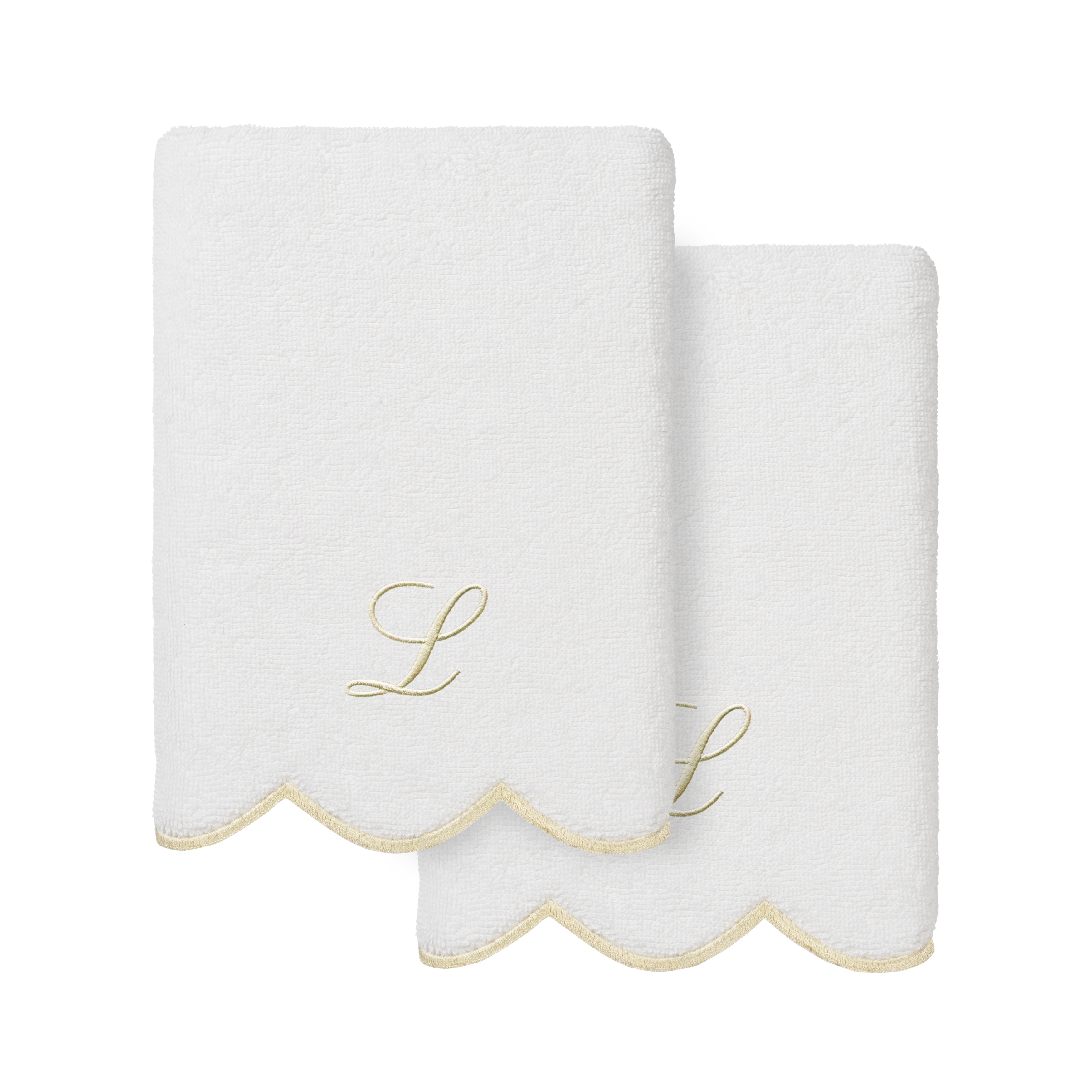 Authentic Hotel and Spa 100% Turkish Cotton Beige ADORNIA Scallop Personalized 2 Piece Hand Towel Set - 2 Hand Towels