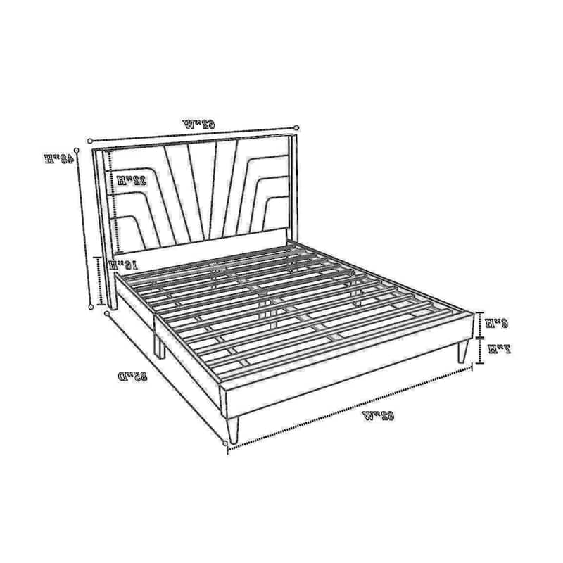 Nny Queen Size Bed with Tufted Headboard, Charcoal Burlap Upholstery, Wood