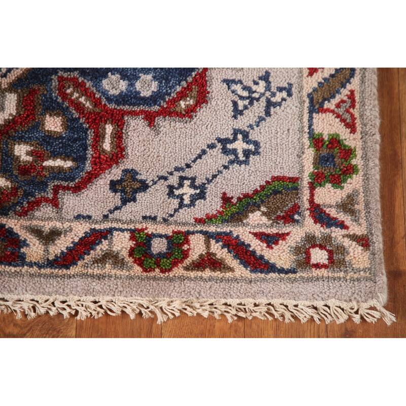 Geometric Grey Kazak Runner Rug Hand-Knotted Oriental Wool Carpet - 2'7"x 9'10"