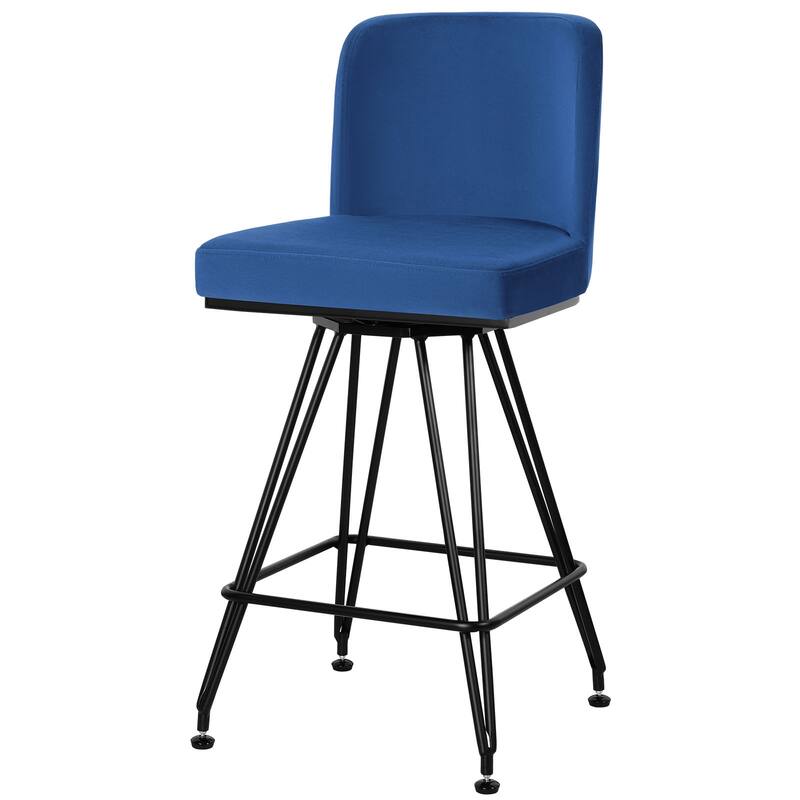 26" Leather/Velvet Swivel Counter Height Bar Stools - 38.2"H x 17.7"W x 19.1"D - Single - Velvet Blue