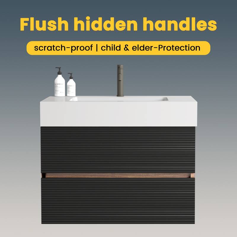 GDFStudio - Grace Floating Bathroom Vanity with Solid Surface Sink and Soft-Close Storage