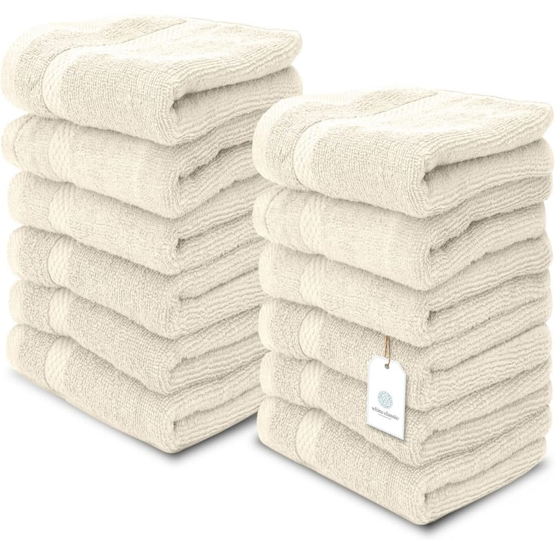 White Classic Luxury Cotton Washcloth 13x13 - Set of 12