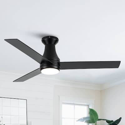 48" Industrial Black Indoor Hugger Ceiling Fan Flush Mount with Light and App Control